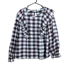 Terra & Sky Womens Blouse Multicolored Plaid Long Sleeve Ruffle Momcore 0X